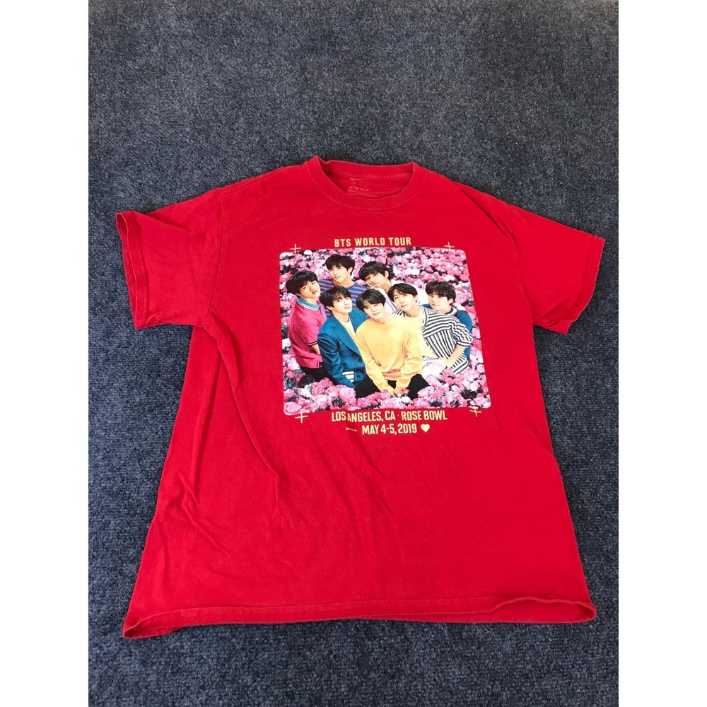 Big Hit Tee Shirt Men's M Red BTS World Tour Los Angeles Rose Bowl Graphic Print